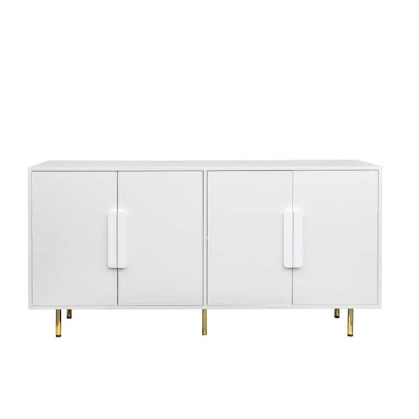 Tileon Sideboard Buffet Cabinet with 4-Doors and Handle, Storage Modern Storage Cabinets for Living Room Entryway, White