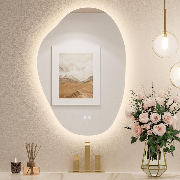 22 in. W x 30 in. H Irregular Novelty/Specialty Frameless LED Light Anti-Fog Wall Bathroom Vanity Mirror with Backlit
