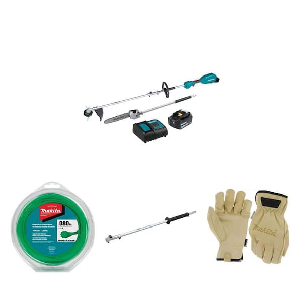 LXT 18V Brushless Couple Shaft Power Head Kit with Trimmer, 10 in. Pole Saw, 175 ft. Trimmer Line and Leather Gloves