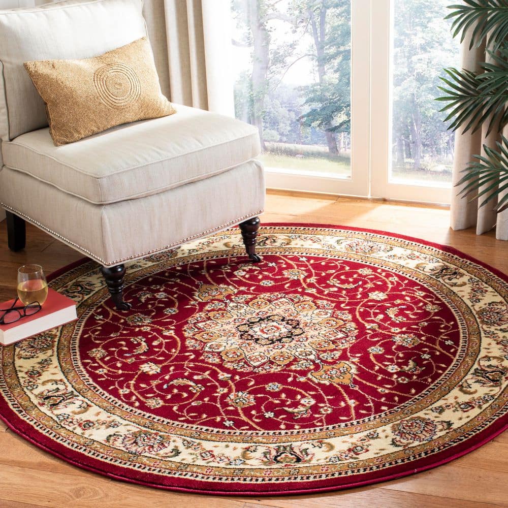 Lyndhurst 6 ft. x 6 ft. Round Red/Ivory Floral Border Antique Area Rug price history on PriceWatchPro