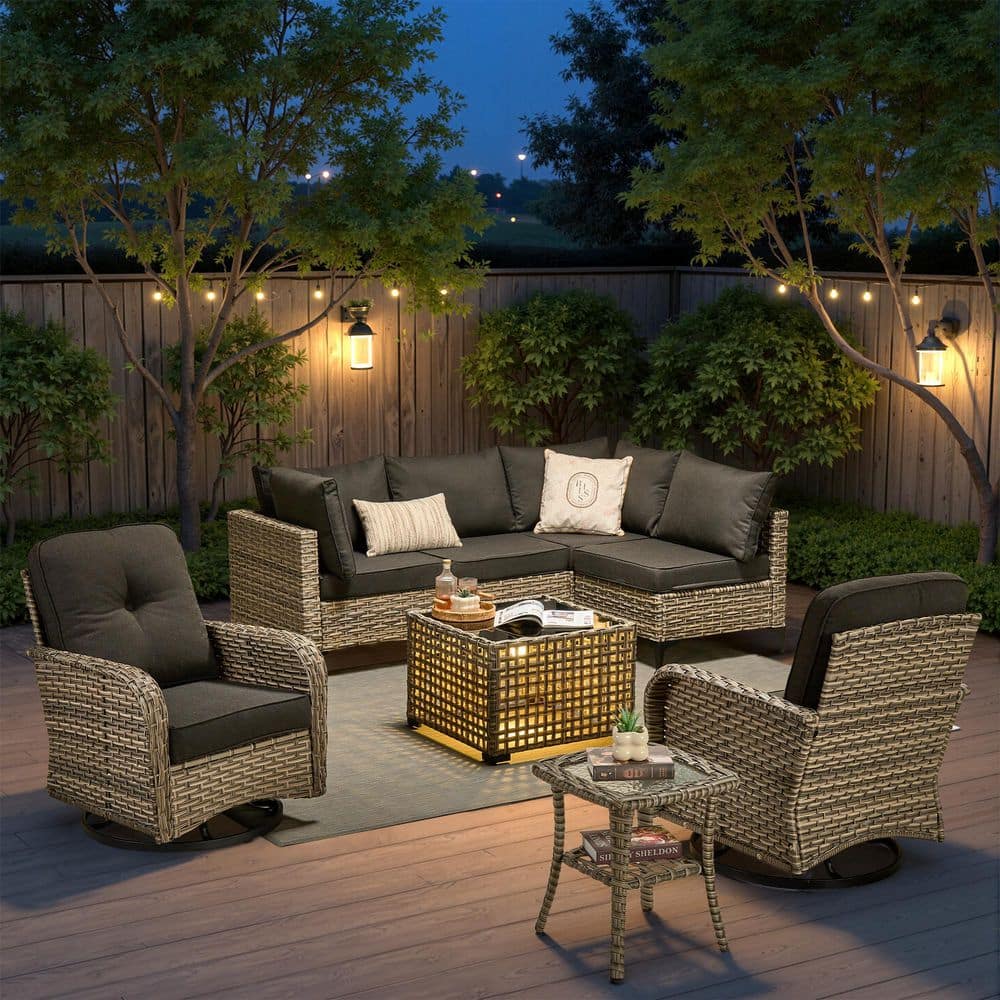 Chroma 8 Pieces Pieces Wicker Outdoor Patio and Swivel Rocking Chairs with Black Cushions price history on PriceWatchPro