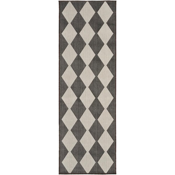 Positano Black 2 ft. x 10 ft. Diamond Contemporary Runner Area Rug