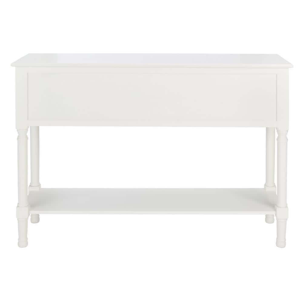 Elegant Carved White Wood and Metal Console Table with Storage