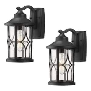 1-Light Black Aluminum Hardwired Rust Resistant Outdoor Lighting Fixture Wall Lantern Scone / No Bulbs Included(2-Pack)