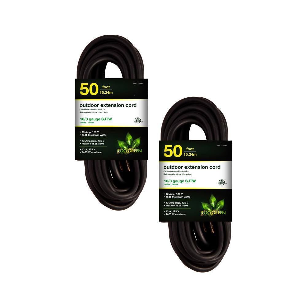 16/3 50 SJTW Outdoor Extension Cord Black GoGreen Power GG-13750BK 