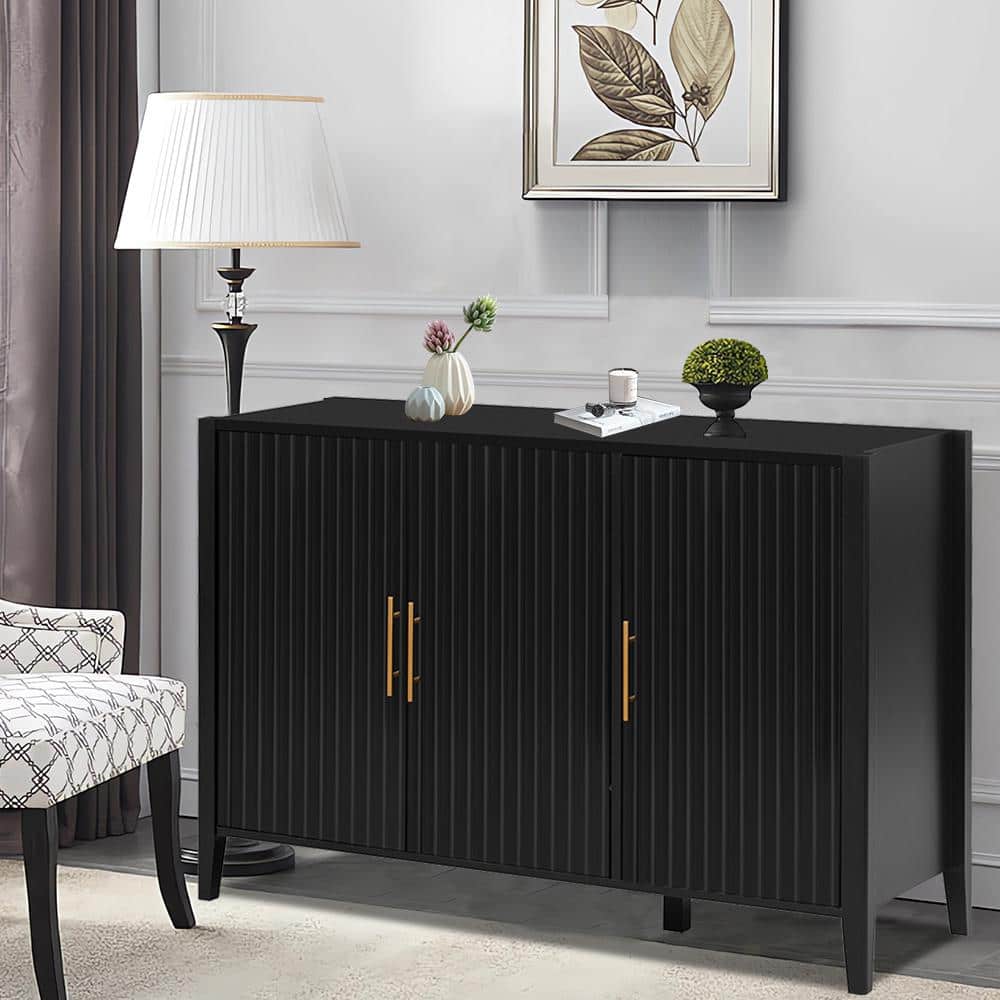 48 in. W x 17.7 in. D x 31.9 in. H Black Linen Cabinet with Three Door Meta