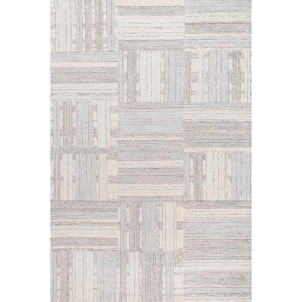 Gray 14x10 Rug RUGS USA Deco Striped Tile Wool Light Gray 10 ft. x 14 ft. Modern Area ...