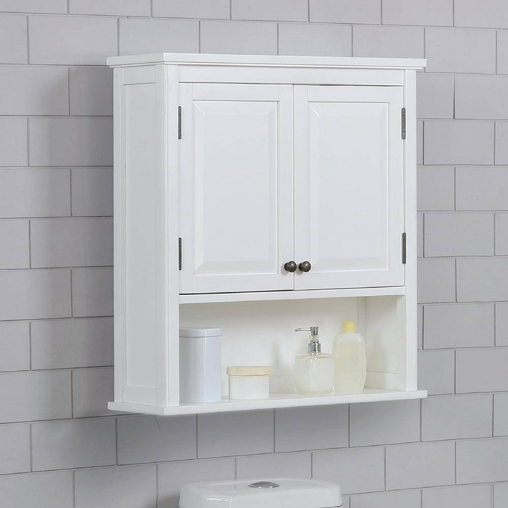 Dorset Elegant White Wall Mounted Bath Storage Cabinet with Glass Doors