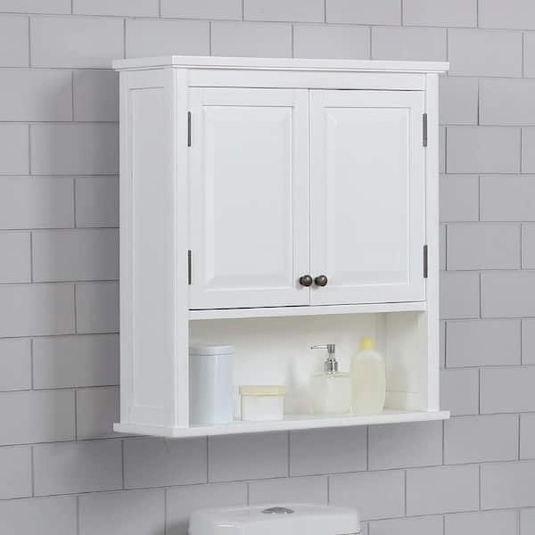 Alaterre Furniture Dorset 27 In W Wall Mounted Bath Storage Cabinet With 2 Doors And Open Shelf White Anva74wh - Wall Mounted Open Bathroom Cabinet