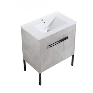 30 in. W x 18 in. D x 35 in. H Single Sink Freestanding or Floating Bath Vanity in Cement Grey with White Ceramic Top
