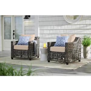 Briar Ridge Brown Wicker Outdoor Patio Deep Seating Lounge Chair with CushionGuard Putty Tan Cushions (2-Pack)