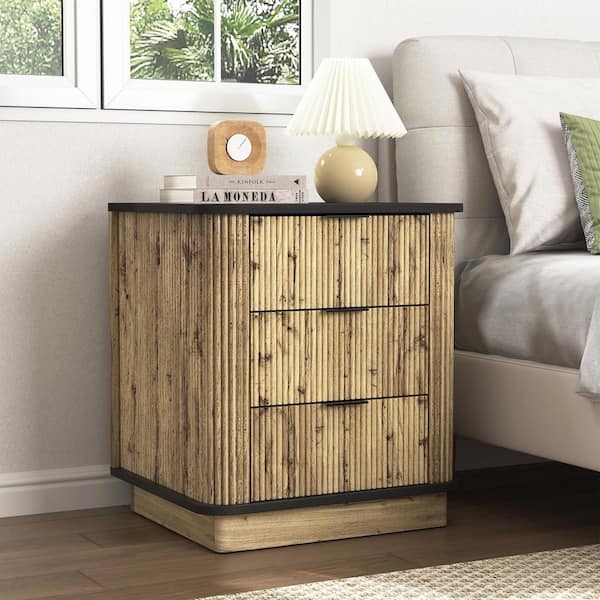 Polibi Farmhouse Style Natural Wood 3 Drawers 19 in. W Nightstand