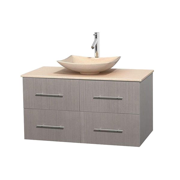 Wyndham Collection Centra 42 in. Vanity in Gray Oak with Marble Vanity Top in Ivory and Sink