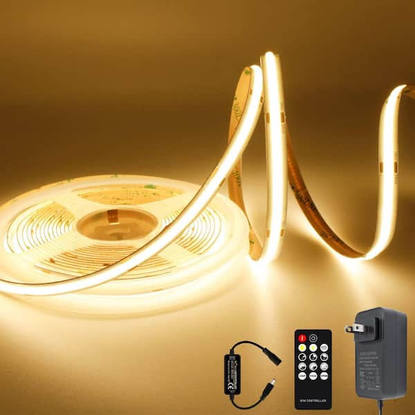 16.4 ft. Integrated LED Warm White Strip Light Fixture, 2400-LED COB Tape Light with RF Remote, 3000K Dimmable