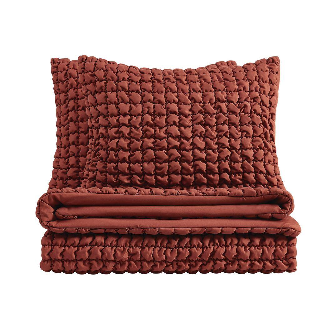 Rust Twin Microfiber Textured Puff Comforter Set