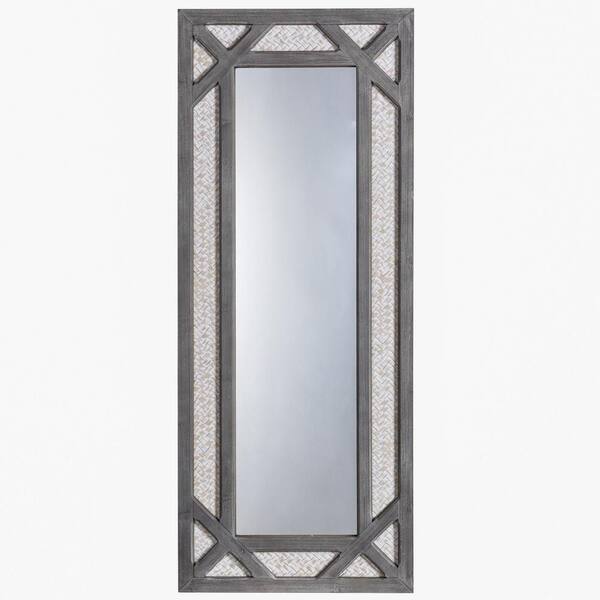 StyleCraft 47 in. H x 19 in. W Farmhouse Rectangle Framed Wood White Wash/Natural/Woven Decorative Mirror