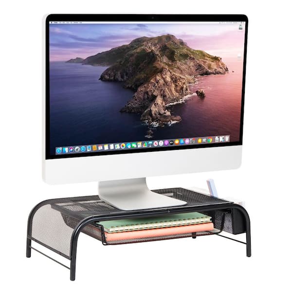 20 in. L x 11.5 in. W x 5.5 in. H Monitor Stand Laptop Riser with Paper Tray Metal, Black