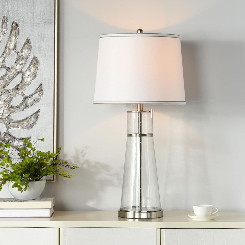 Doris 32.75 in. Silver Contemporary Bedside Table Lamp for Living Room with White Linen Shade price history on PriceWatchPro