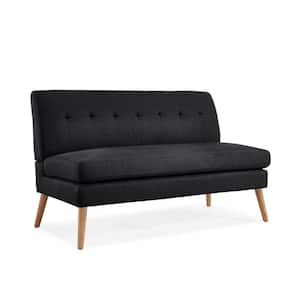 Werner 55 in. Mid Century Modern Midnight Black Fabric 2-Seat Loveseat with Natural Legs