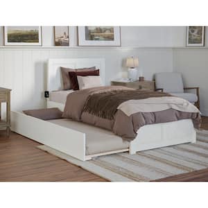 Canyon Walnut White Solid Wood Twin XL Platform Bed with Matching Footboard and Twin XL Trundle