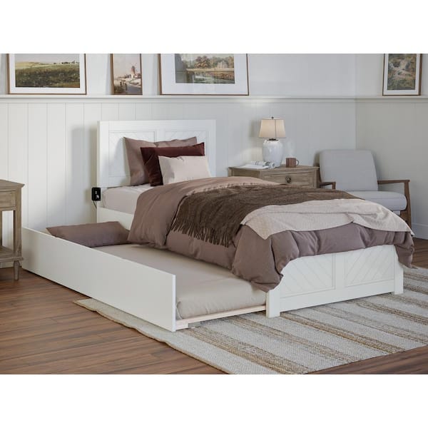AFI Canyon Walnut White Solid Wood Twin XL Platform Bed with Matching Footboard and Twin XL Trundle