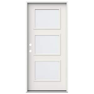 36 in. x 80 in. Right-Hand/Inswing 3 Lite Equal Clear Glass White Steel Prehung Front Door