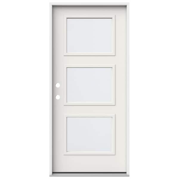 JELD-WEN 36 in. x 80 in. Right-Hand/Inswing 3 Lite Equal Clear Glass White Steel Prehung Front Door