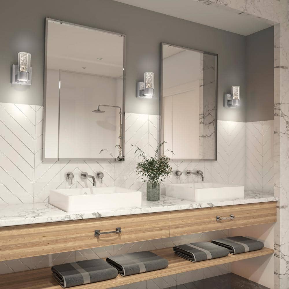 Essence 4.3 in. 1-Light Chrome Modern Dimmable Integrated LED Wall Sconce for Bathroom with Bubble Glass price history on PriceWatchPro