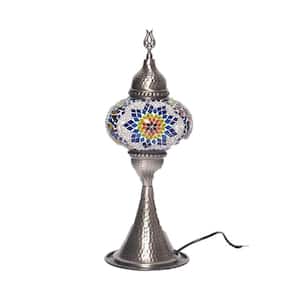 16 in. Brass Color Table Lamp Multi-Color Handmade Elite Snowflake Mosaic Glass with Metal Base