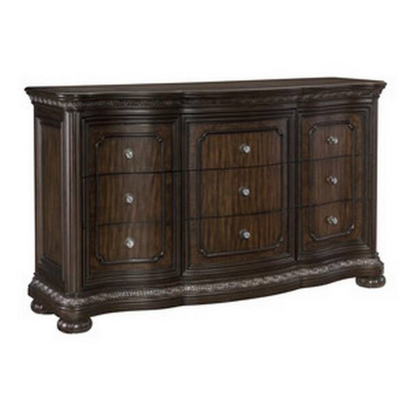 Benjara Brown and Pewter 9-Drawer 67.5 in. Wide Dresser Without Mirror