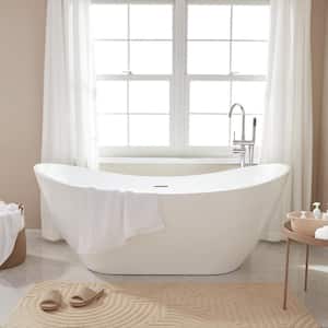 71 in. Acrylic Flatbottom Freestanding Bathtub in White/Integrated Overflow