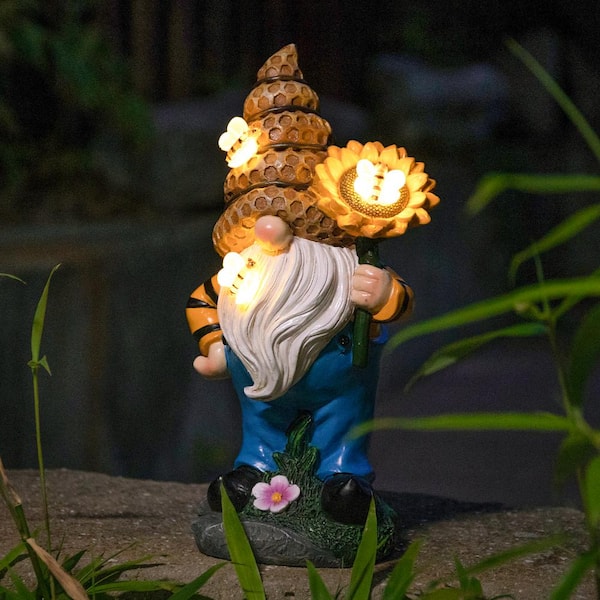  REYISO 12.3''Garden Gnome Statues for Garden Decor with Mom  Gifts-Gnomes Figurine Home Decor with Solar Bee Lights-Unique Sunflower  Gifts for Women Mom,Yard Art Sculptures for Patio Lawn Outdoor : Patio, Lawn