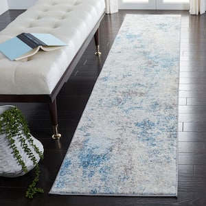 Tulum Ivory/Blue 2 ft. x 13 ft. Rustic Distressed Runner Rug