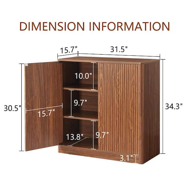 Noble House Raymond Walnut 34.30 in. H Accent Storage Cabinet with