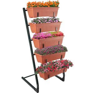 Raised Garden Beds 5-Tier Steel and Plastic Vertical Garden Planter - Terracotta