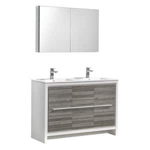 Allier Rio 48 in. Bathroom Vanity in Ash Gray with Double Ceramic Vanity Top in White with White Basins,Medicine Cabine