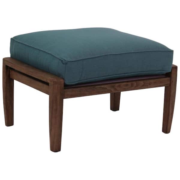 Avalon FSC Teak Ottoman Teak in Heather Gray finish Sling deck under cushion for comfort Sunbrella Fabric