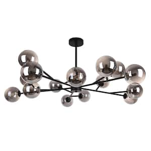 15-Light Metal Black Stupnik Modern Linear Chandelier with Smoked Glass Globle Shades