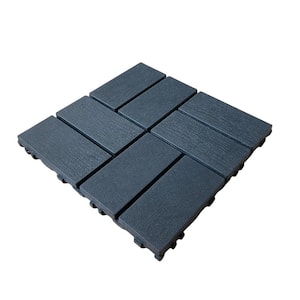 12"x 12" Dark Gray Plastic Interlocking Deck Tiles Square Waterproof Outdoor Patio Decking Tiles(44 Pack Staight Groove)