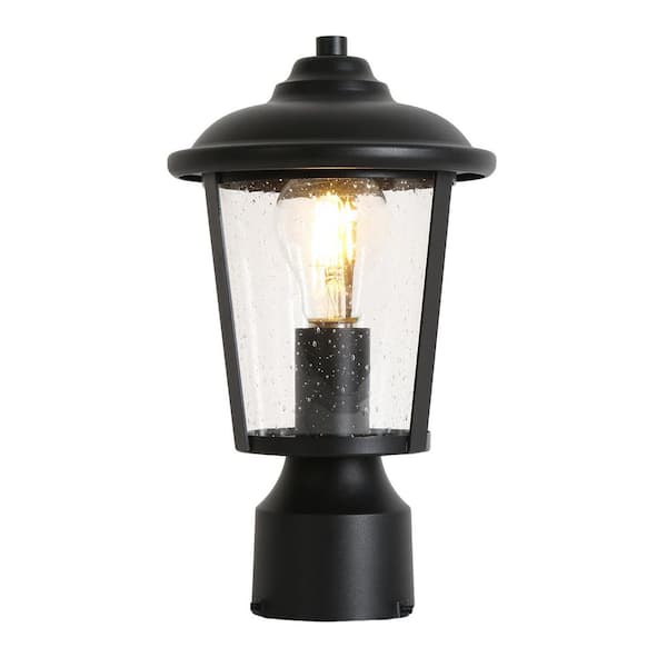 1-Light Black Metal Modern Outdoor Weather Resistant Pier Mount Light Post Lantern with LED