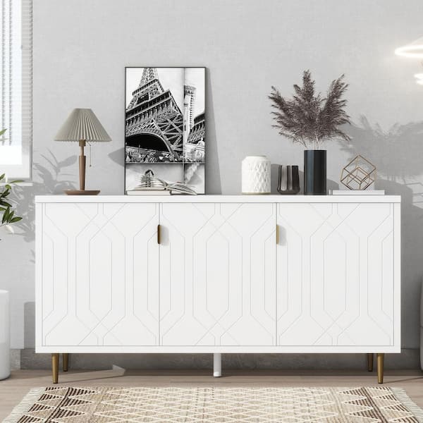 White TV Stand Fits TV's up to 75 in. with Adjustable Shelves and Storage Sideboard Cabinet