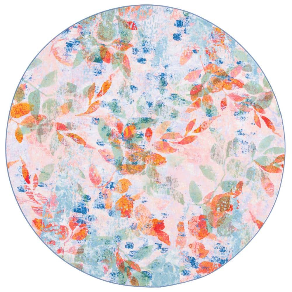 Paint Brush Blush Pink/Green 7 ft. x 7 ft. Machine Washable Gradient Floral Round Area Rug price history on PriceWatchPro