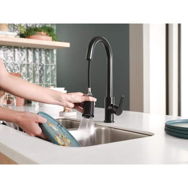 Flute Single Handle Pull Down Sprayer Kitchen Faucet in Matte Black