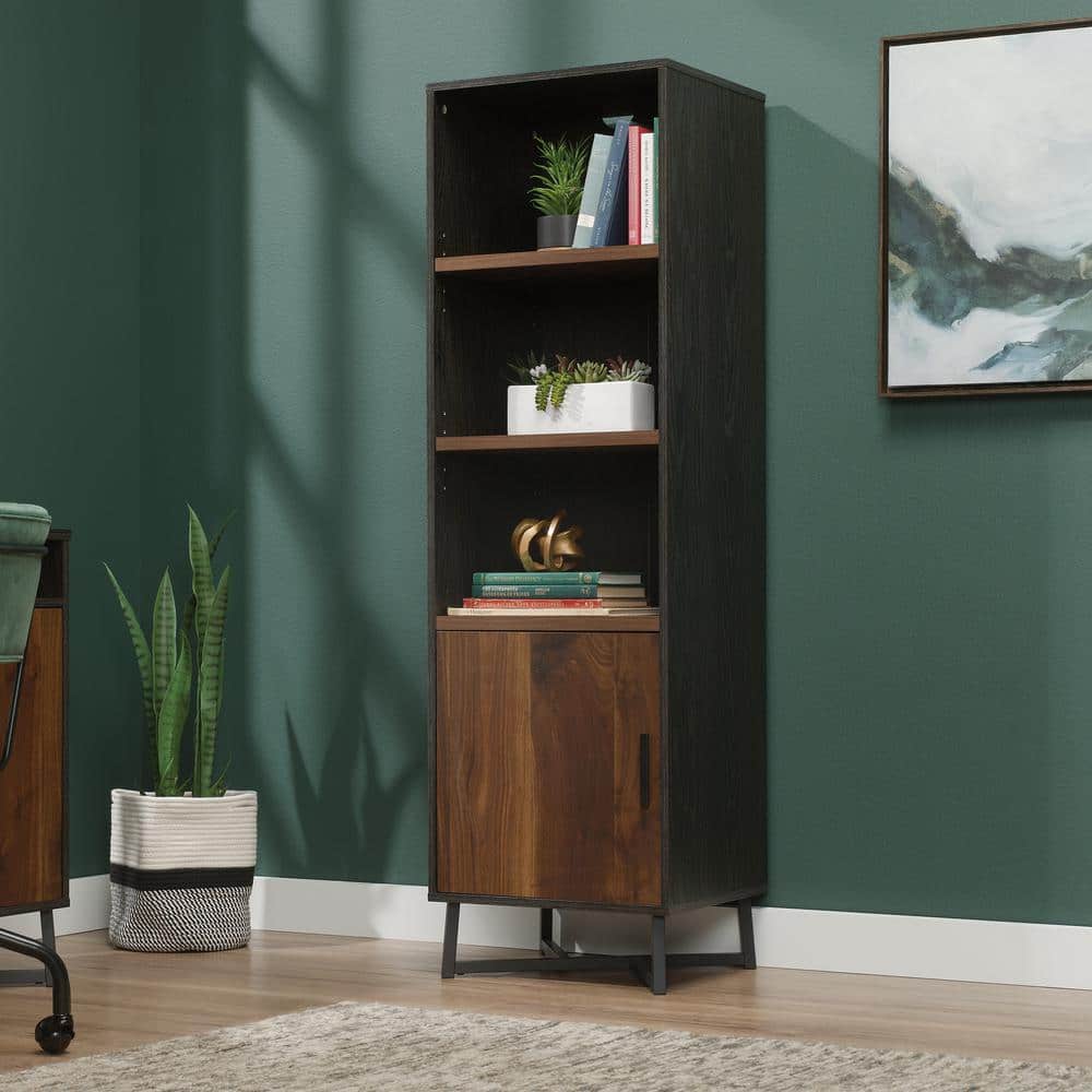 60'' Adjustable Black & Brew Oak Industrial Bookcase with Doors