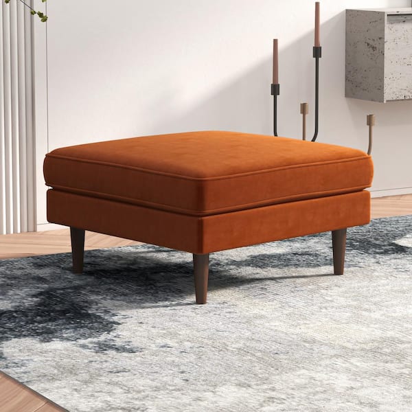 Ashcroft Furniture Co Hudson Orange Velvet Square Ottoman OTT-FOR