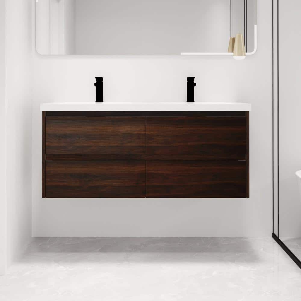 47.6 in. W x 18.3 in. D x 21.3 in. H Wall-Mounted Bath Vanity in Brown with