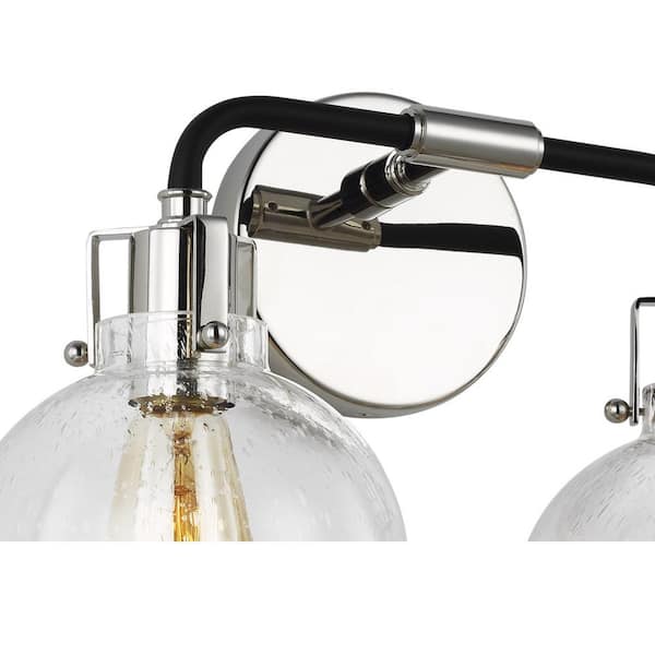 Clara 14.75 in. 2-Light Polished Nickel Vanity Light with Clear Seeded Glass