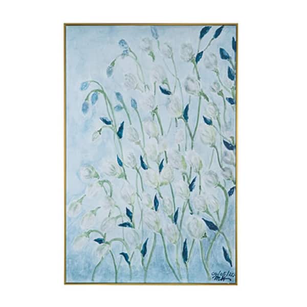 Benjara Blue and Brown Floral Botanical Wooden Wall Art Decor