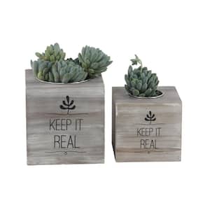 7 in. Brown Wood Contemporary Planter (2-Pack)