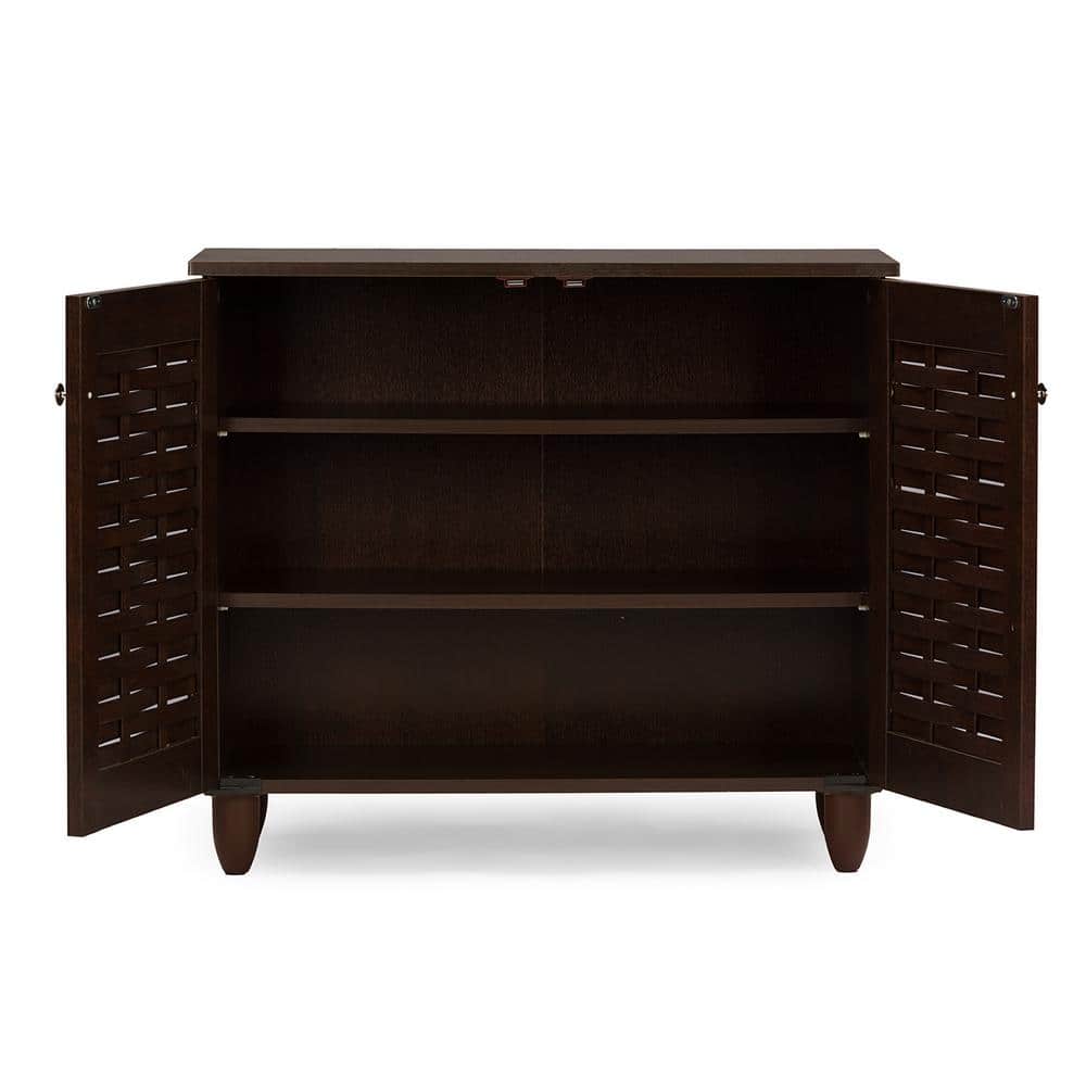Winda Dark Brown Wooden 2-Door Entryway Shoe Cabinet